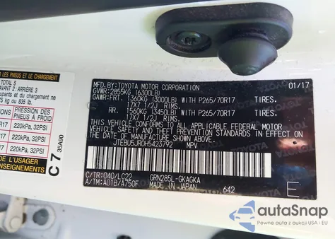 2017 Toyota 4Runner Trd Off Road Premium from USA, damaged, VIN JTEBU5JR0H5423792